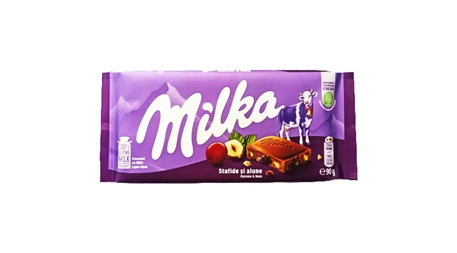 MILKA ΣΟΚΟΛΑΤΑ RAISIN AND NUTS 90gr