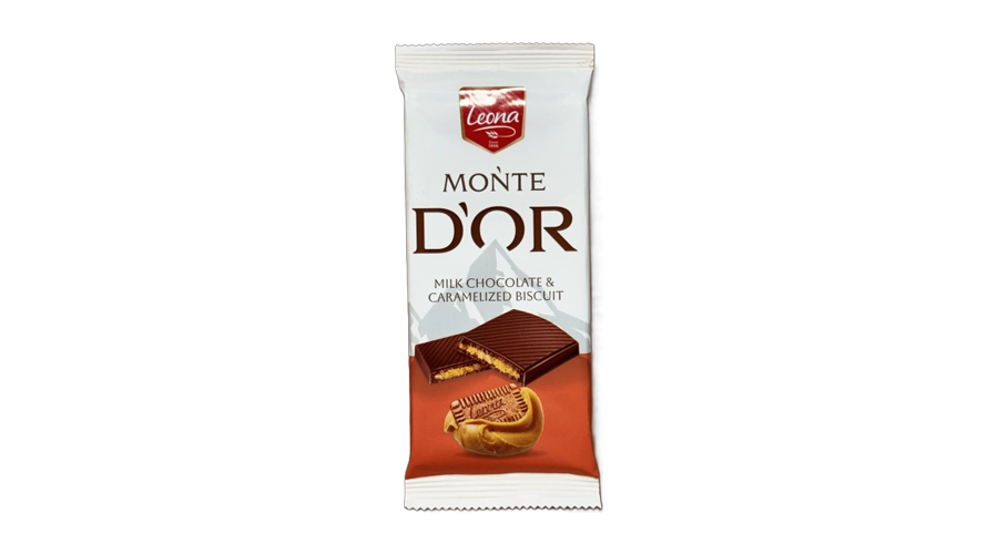 LEONA ΣΟΚΟΛΑΤΑ MONTE D'OR ΚΑΡΑΜΕΛΩΜΕΝΟ ΜΠΙΣΚΟΤΟ 90gr