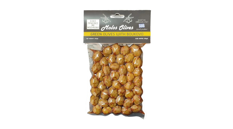 ΜΩΛΟΣ ΕΛΙΕΣ ΠΡΑΣΙΝΕΣ ΜΕ ΜΠΟΥΚΟΒΟ VAC. 250gr