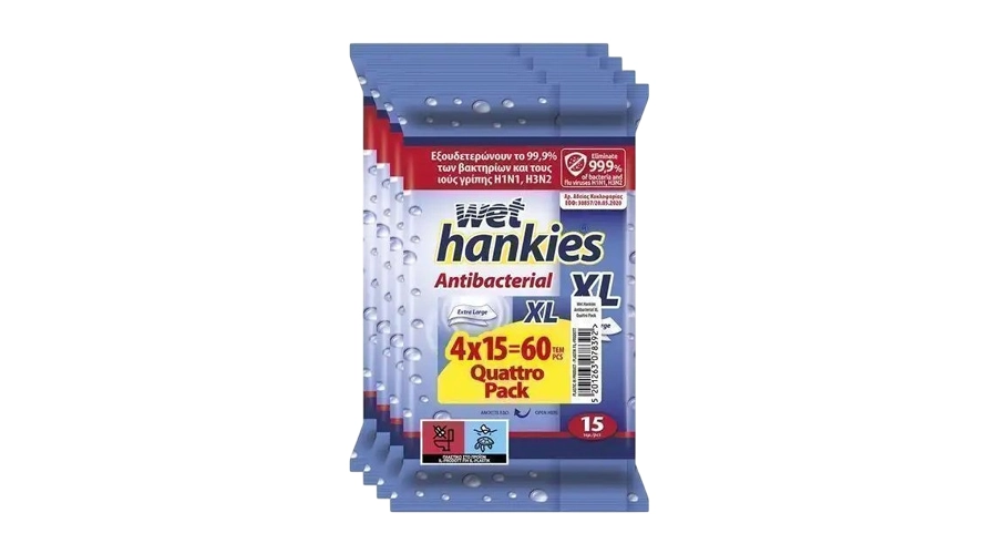WET HANKIES ΥΓΡΟΜΑΝΤΗΛΑ ANTIBACTERIAL 4x15τμχ